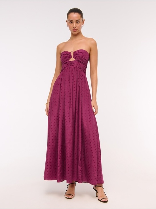 Abercrombie & Fitch Dresses & Skirts - Abercrombie & Fitch Strapless Hardware Cutout Maxi Dress In Plum Dot Size XL